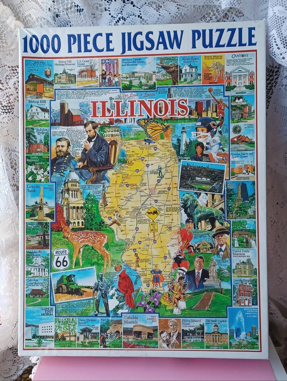 2002 WHITE MOUNTAIN PUZZLES 1000-PIECE "THE LAND OF LINCOLN" ILLINOIS COMPLETE